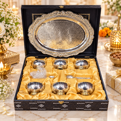 ice crem bowl & Dry Fruit Bowl Gift Set with Royal Designer Serving Tray -