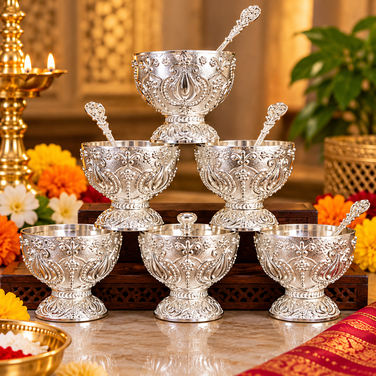 ice cream bowl & Dry Fruit Bowl Set with Spoons Royal Designer Serving Bowl - premium gift for Diwali and wedding