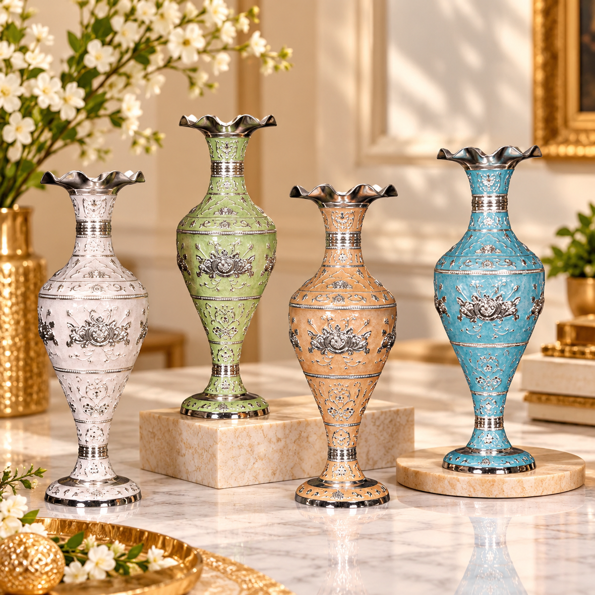 Premium Decorative Metal Flower Vase Set  Traditional Designer Vases