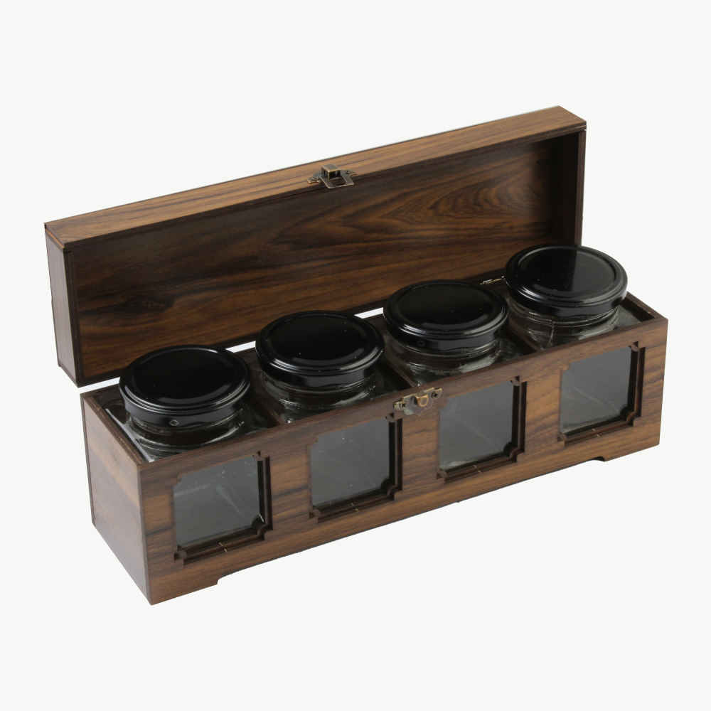 d box 070 Wooden Spice Rack with 4 Jars – Persian Inspired Ramina