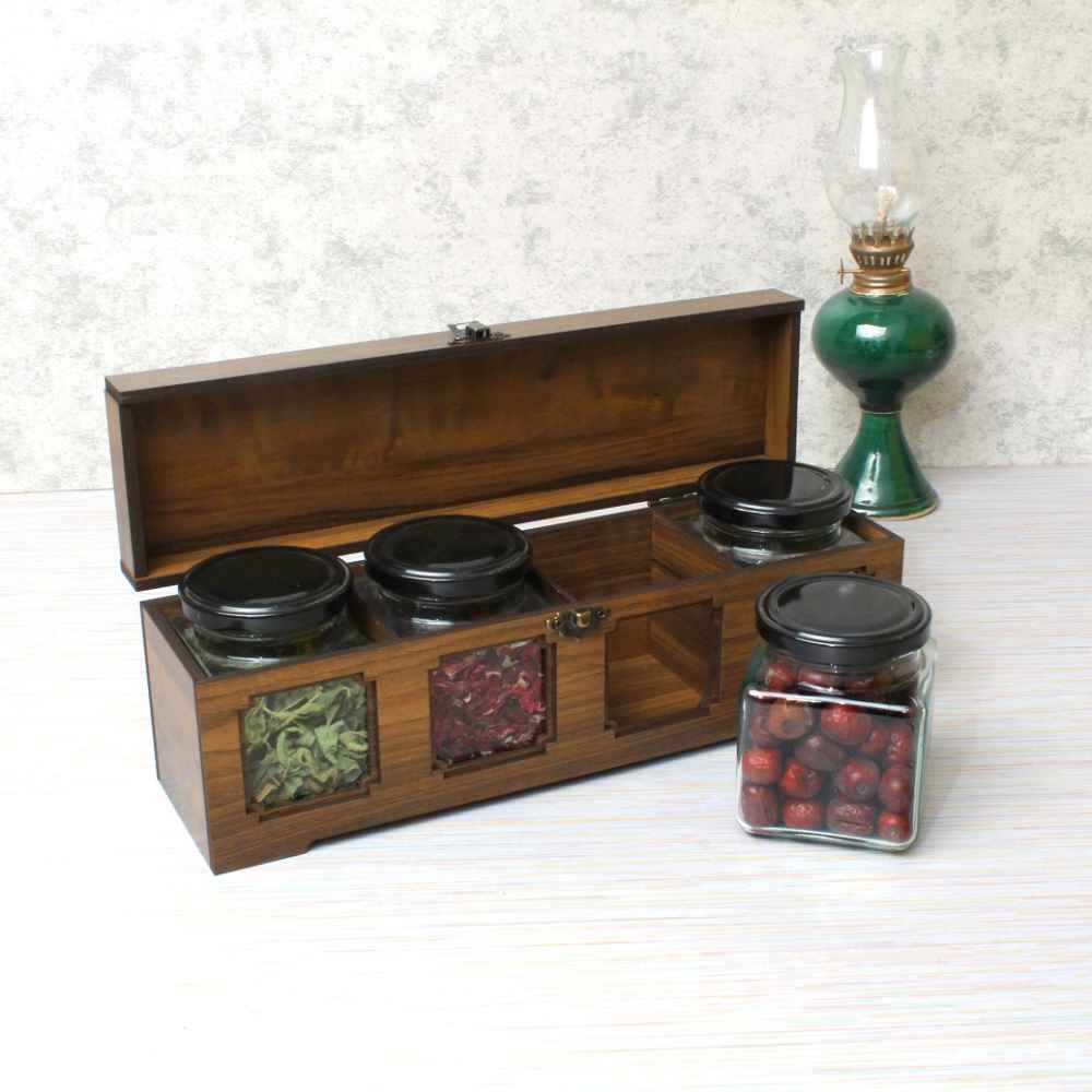 d box 070 Wooden Spice Rack with 4 Jars – Persian Inspired Ramina