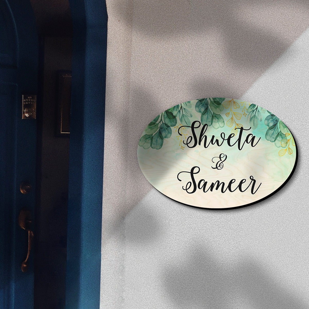 Watercolour Flower Pattern Big Oval Shape Name Plate