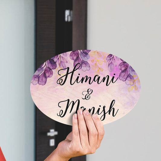 Watercolour Flower Pattern Big Oval Shape Name Plate