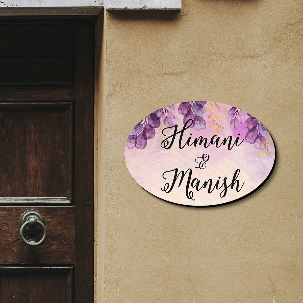 Watercolour Flower Pattern Big Oval Shape Name Plate