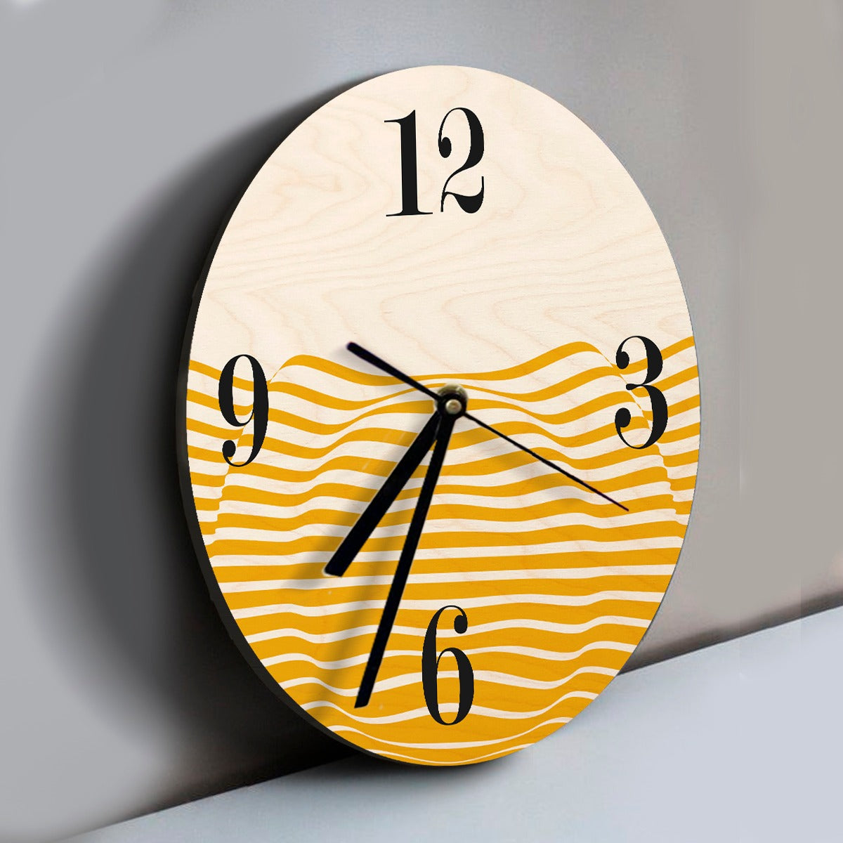 Wood Based Geometric Illusion Yellow Wall Clock