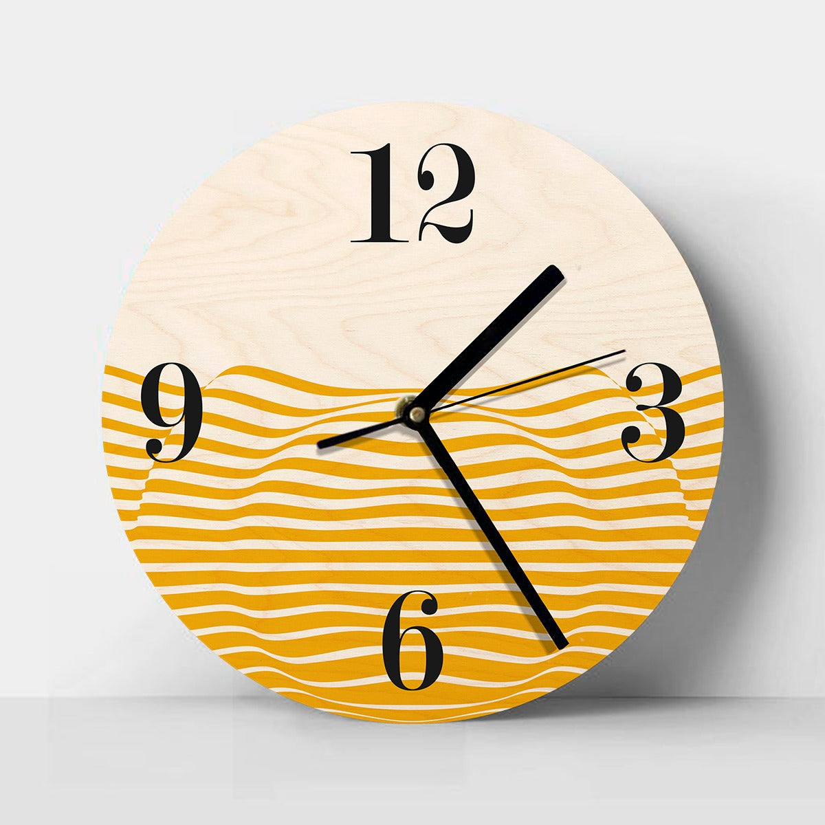 Wood Based Geometric Illusion Yellow Wall Clock