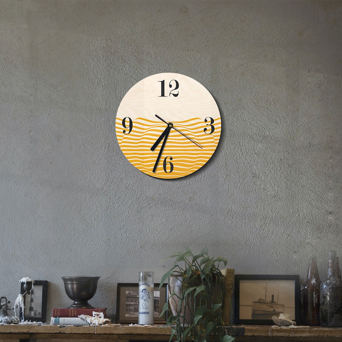 Wood Based Geometric Illusion Yellow Wall Clock
