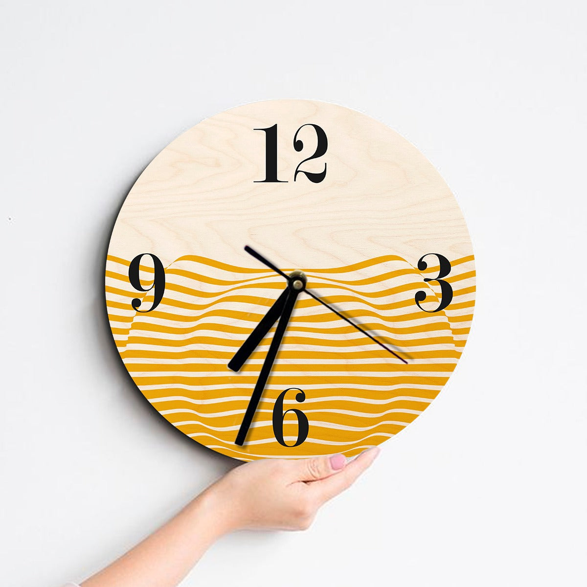 Wood Based Geometric Illusion Yellow Wall Clock