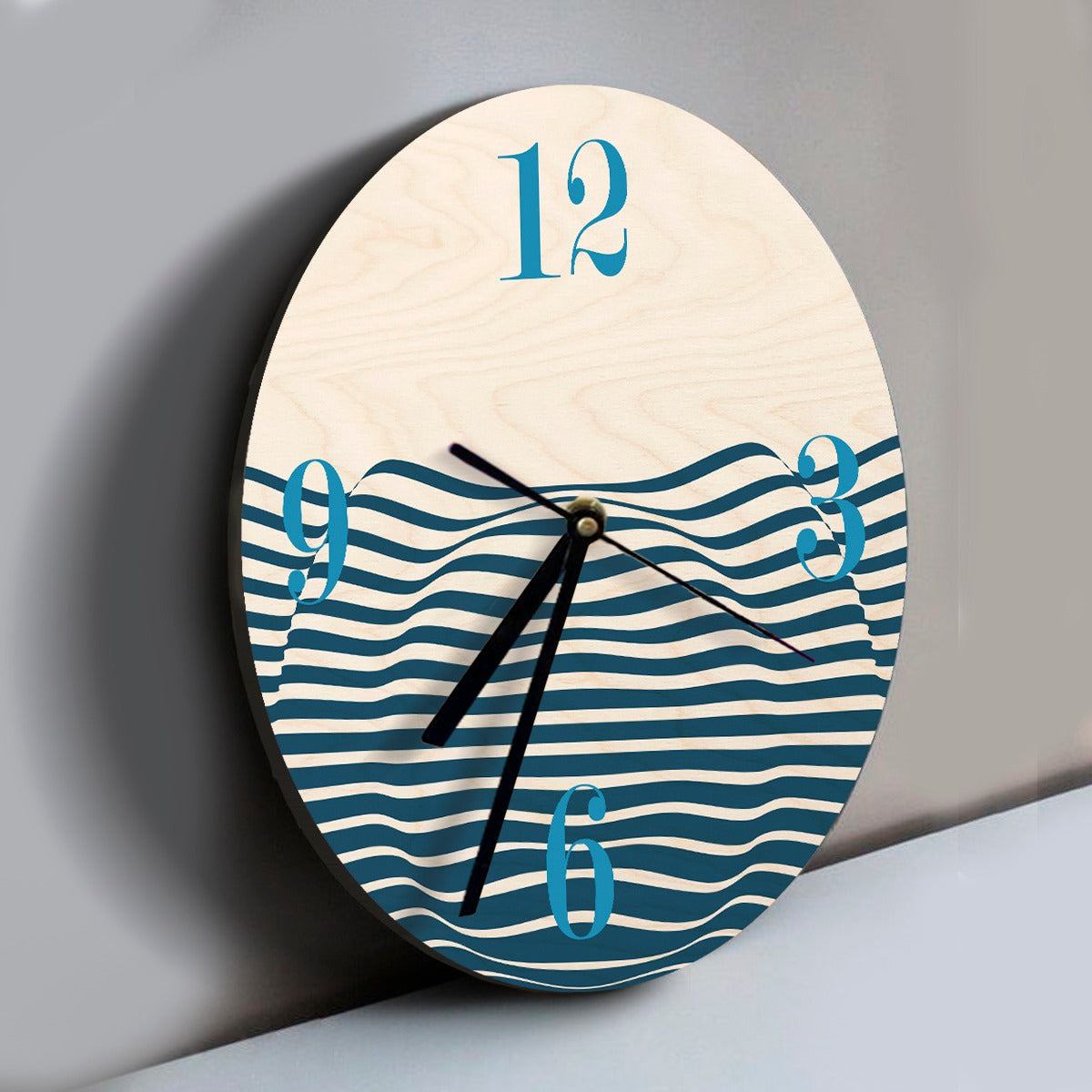 Wood Based Geometric Illusion Blue Wall Clock