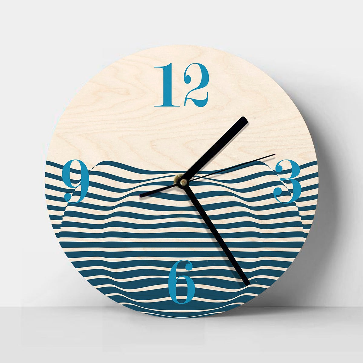 Wood Based Geometric Illusion Blue Wall Clock