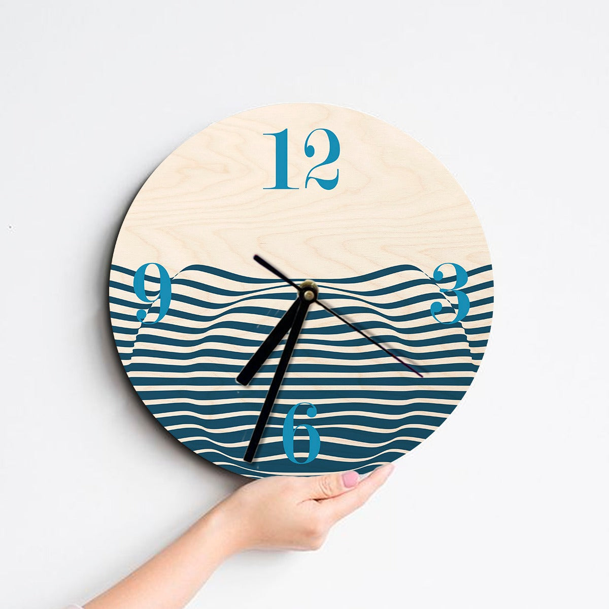 Wood Based Geometric Illusion Blue Wall Clock