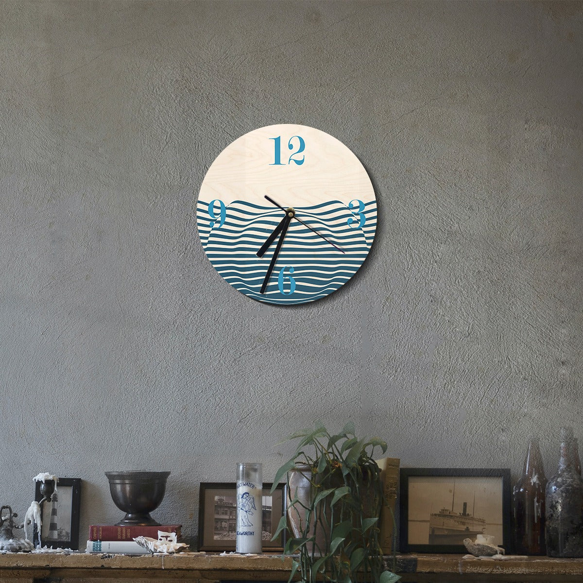 Wood Based Geometric Illusion Blue Wall Clock