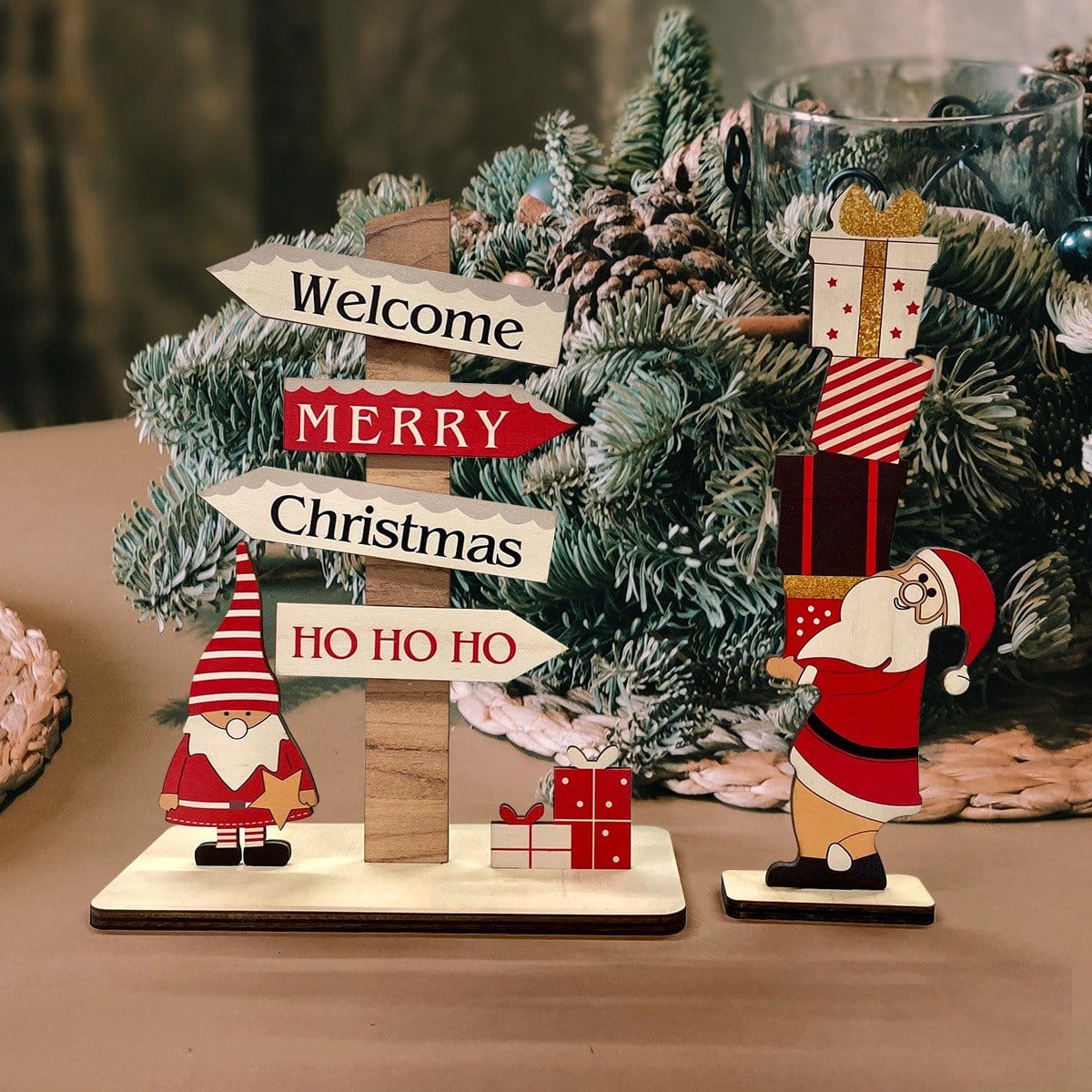 Wooden Christmas Table Decor