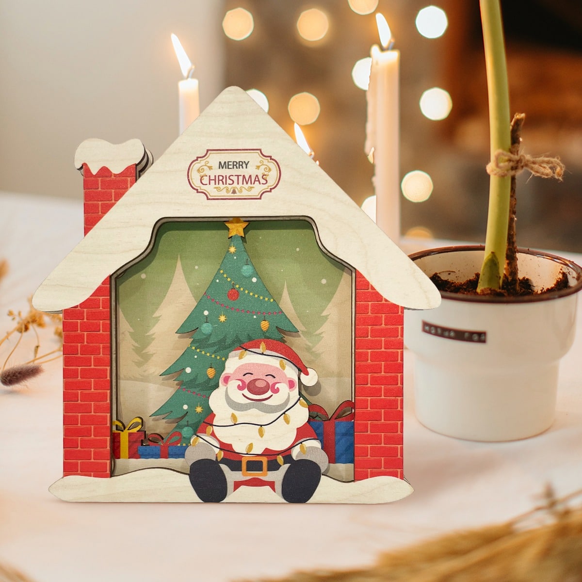 Wooden Merry Christmas Party Decor with Lights