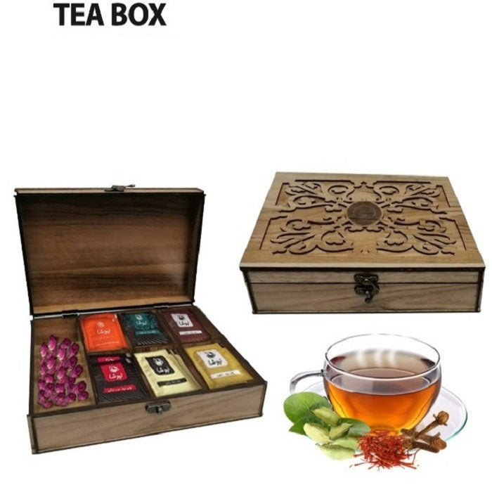 d box 041 Wooden Tea Bag Organizer Box 7-Compartment Brown