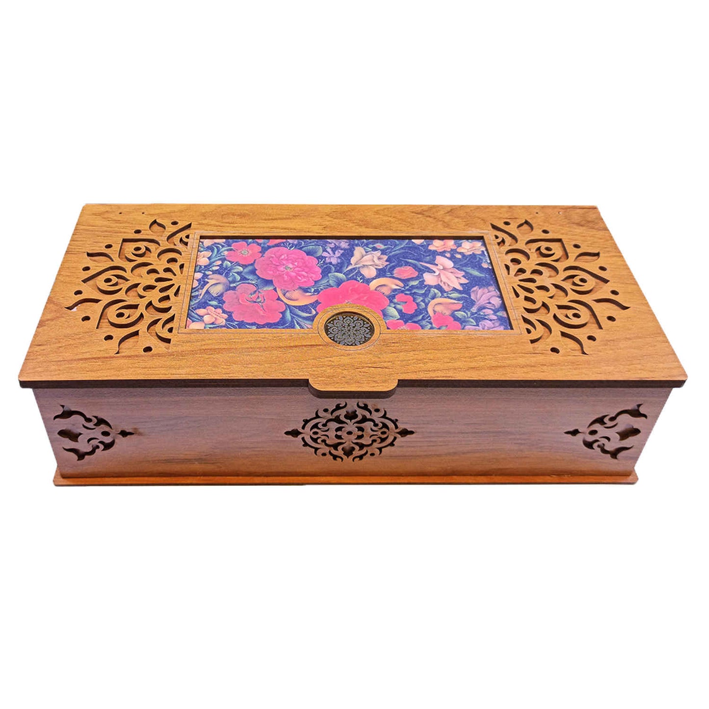 d box 028 Wooden Tea Bag Organizer Box with Floral Design