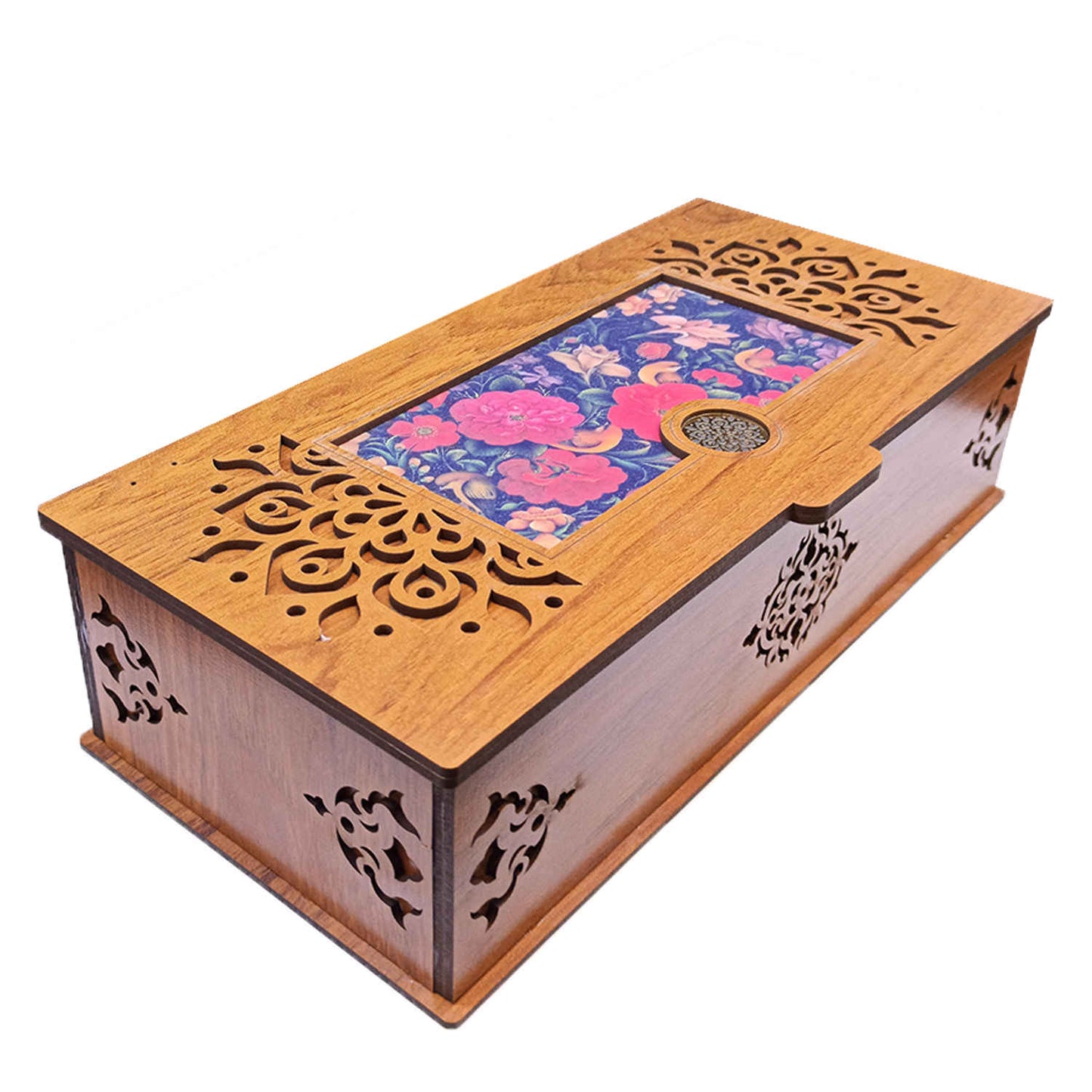 d box 028 Wooden Tea Bag Organizer Box with Floral Design