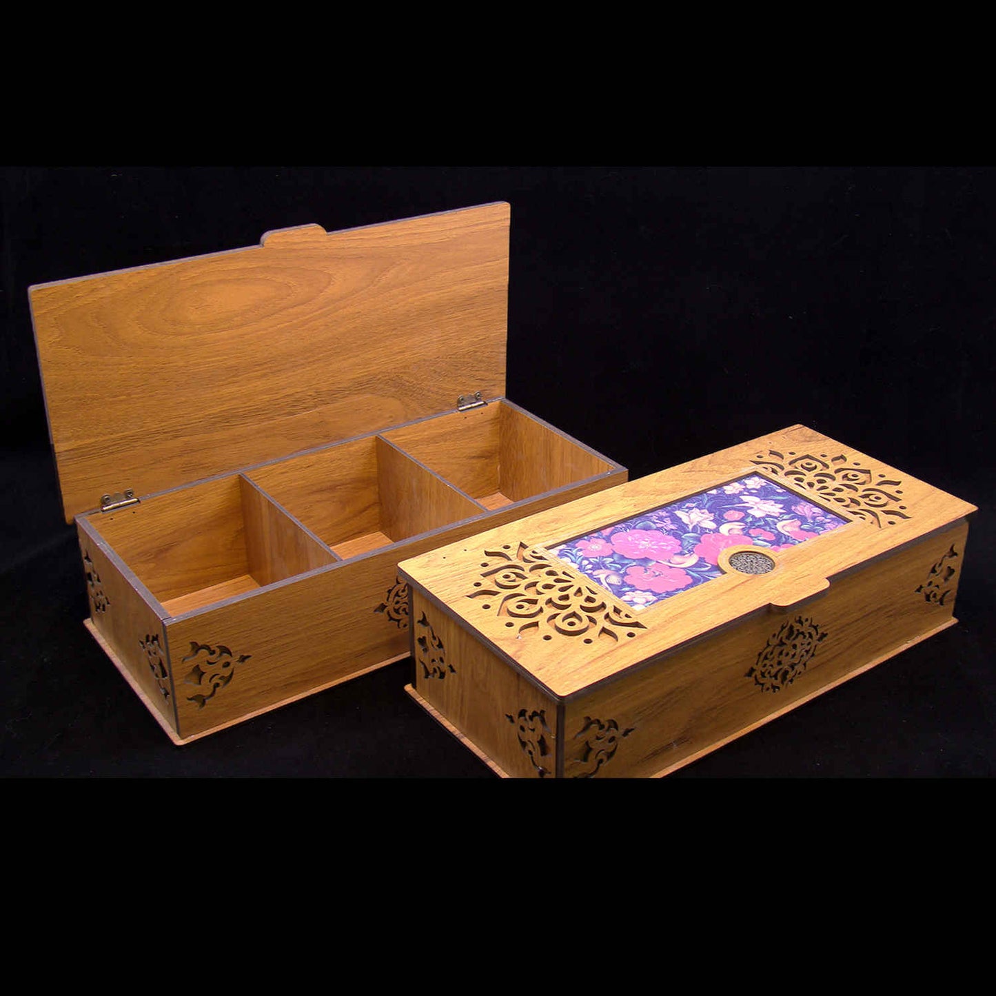 d box 028 Wooden Tea Bag Organizer Box with Floral Design