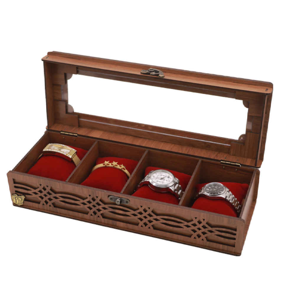 d box 059 Wooden Watch Box with Velvet Pillows – 4 Slots