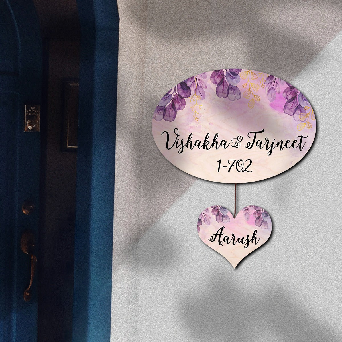 Watercolour Flower Pattern Big Oval Shape Name Plate