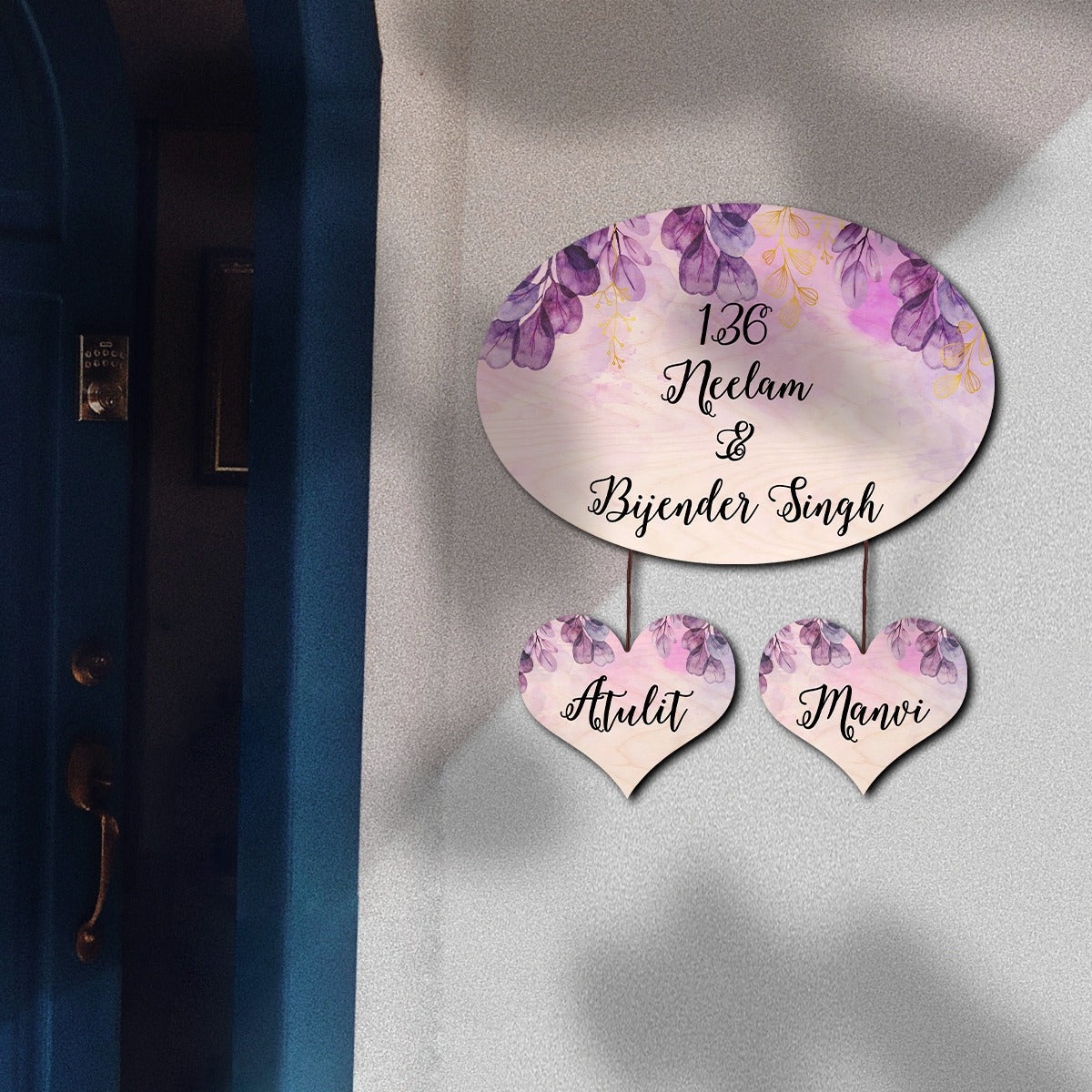 Watercolour Flower Pattern Big Oval Shape Name Plate