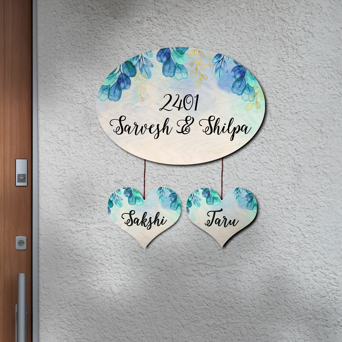 Watercolour Flower Pattern Big Oval Shape Name Plate
