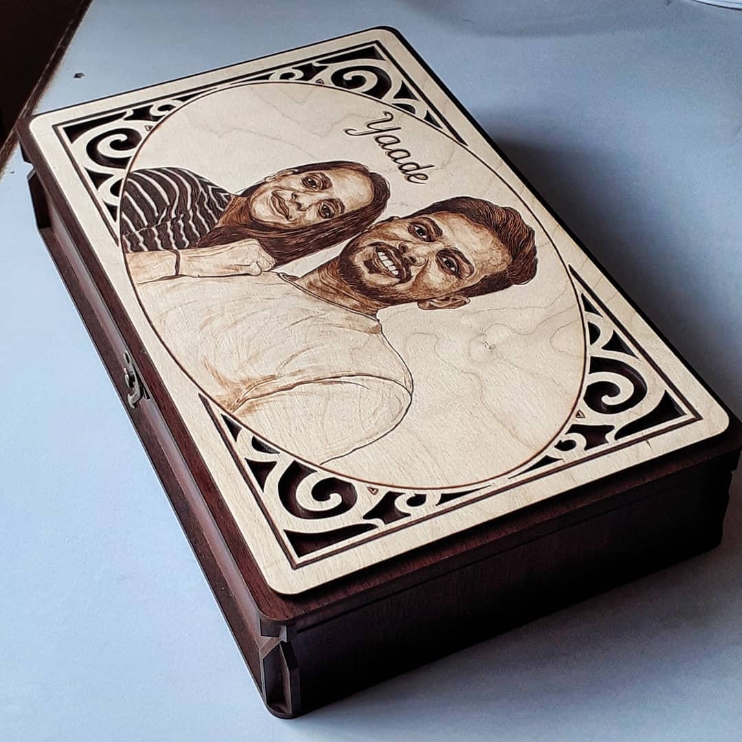 Personalized Wooden Wedding Gift Box with Engraved Photo & Couple’s Names