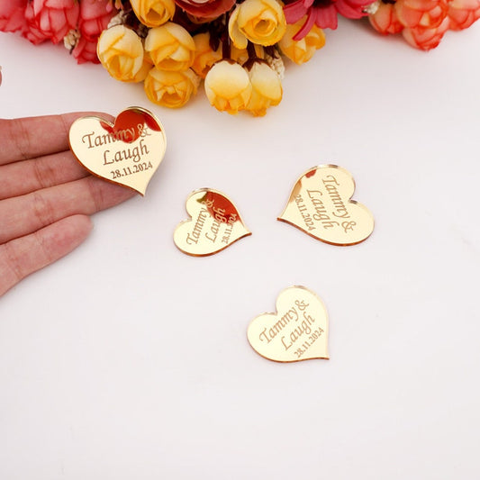 Personalized Acrylic Mirror Heart wedding Tags
