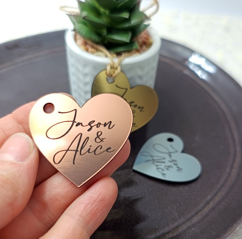 Personalized Heart-Shaped Acrylic Wedding Favor Tags