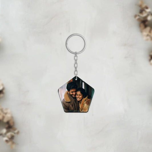 Acrylic Personalized Photo Pentagon Round Edges Shape Keychain (Front & Back)