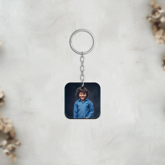 Acrylic Personalized Photo Square round corner Keychain (Front & Back)